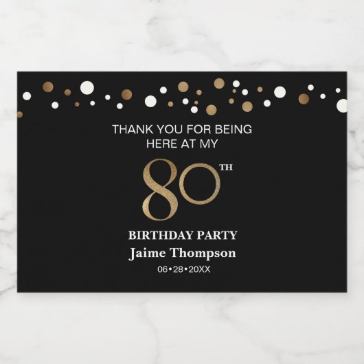 Goud zwart thema: hartelijk dank voor de 80ste ver sparkling wijnetiket (Enkel label)