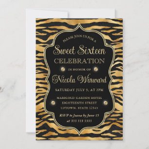 Goud Zwart Tijger Streep Elegant Sweet 16 Kaart