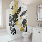 Goud, zwart tropisch plant: luxe. douchegordijn (In situ)