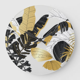 Goud, zwart tropisch plant: luxe. grote klok