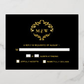 Goud Zwart Trouwmonogram crest Maaltijdselectie Folie Feestdagen Briefkaart (Voorkant)