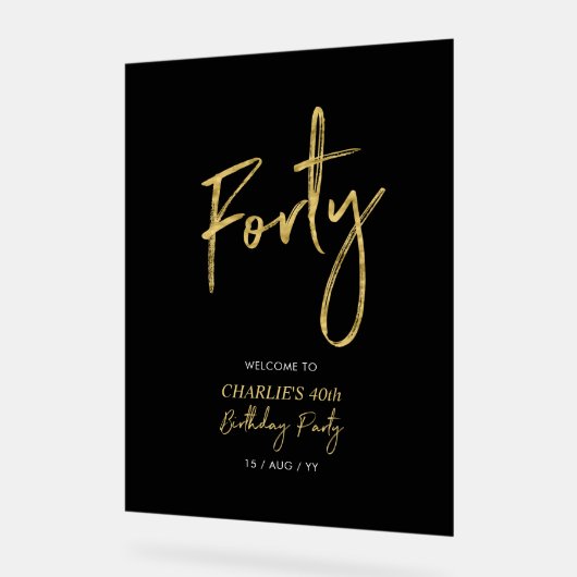 Goud & Zwart Veertig 40e Verjaardagsfeestje Welkom Acryl Bord (Hoek)
