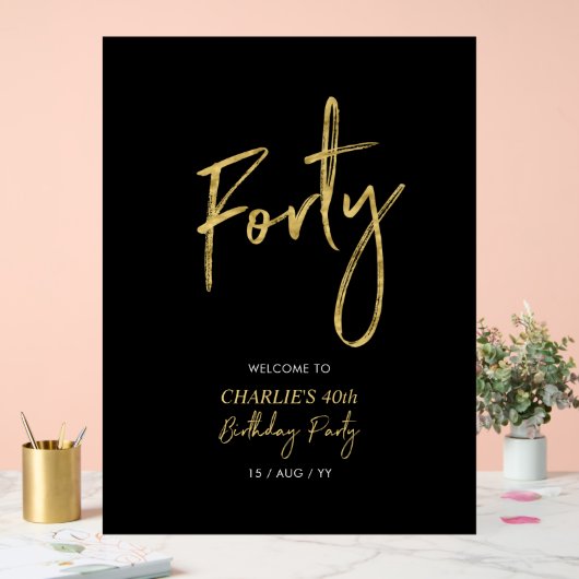 Goud & Zwart Veertig 40e Verjaardagsfeestje Welkom Acryl Bord (Huwelijk)