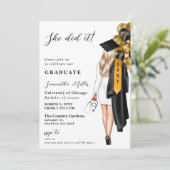 Goud Zwart Verpleegster Foto Ze Deed Het Afstudere Kaart (Staand voorkant)