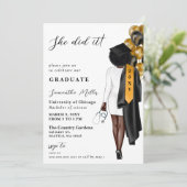 Goud Zwart Verpleegster Foto Ze Deed Het Afstudere Kaart (Staand voorkant)