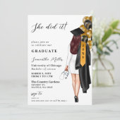 Goud Zwart Verpleegster Foto Ze Deed Het Afstudere Kaart (Staand voorkant)