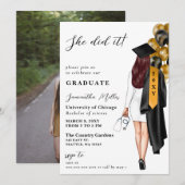 Goud Zwart Verpleegster Foto Ze Deed Het Afstudere Kaart (Voorkant / Achterkant)