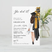 Goud Zwart Verpleegster Foto Ze Deed Het Afstudere Kaart (Staand voorkant)