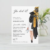 Goud Zwart Verpleegster Foto Ze Deed Het Afstudere Kaart (Staand voorkant)