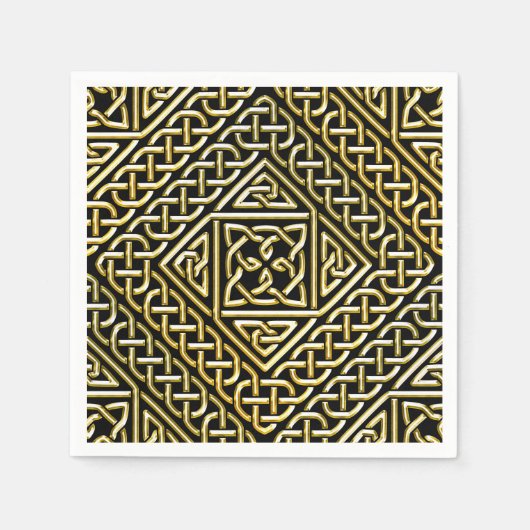 Goud Zwart Vierkant Vormen Keltisch Knotwork Patro Servetten (Voorkant)