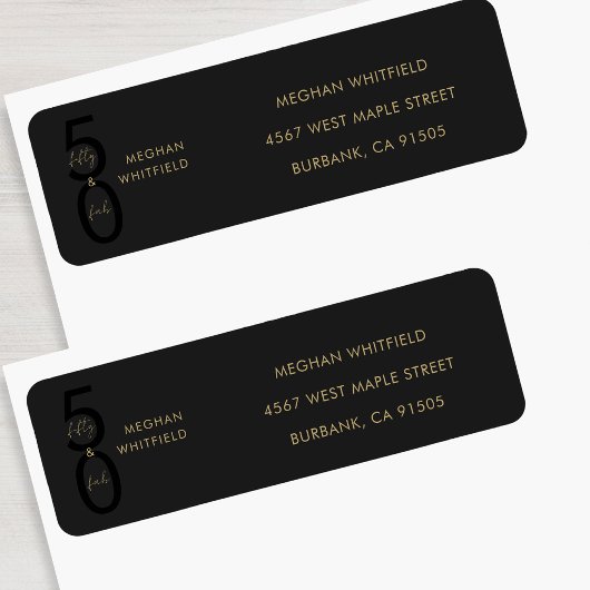 Goud Zwart Vijftig en Fabulous Script 50ste verjaa Etiket