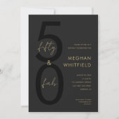 Goud Zwart Vijftig en Fabulous Script 50ste Verjaa Kaart (Voorkant)