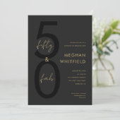 Goud Zwart Vijftig en Fabulous Script 50ste Verjaa Kaart (Staand voorkant)