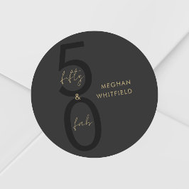 Goud Zwart Vijftig en Fantastisch Script 50ste Ver Ronde Sticker