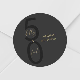Goud Zwart Vijftig en Fantastisch Script 50ste Ver Ronde Sticker
