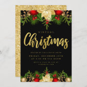 Goud Zwart VIRTUAL Kerstvakantie Online Feest Kaart (Voorkant / Achterkant)