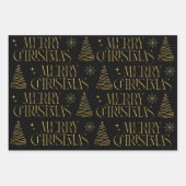 Goud Zwart Vrolijk Kerstboom Sneeuwvlok Stijlvol Inpakpapier Vel (Voorkant)