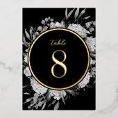 Goud Zwart Waterverf Bloemen Trouwtafel Nummer Folie Uitnodiging (Voorkant)