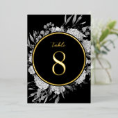 Goud Zwart Waterverf Bloemen Trouwtafel Nummer Folie Uitnodiging (Staand Voorkant)