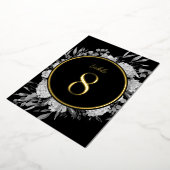 Goud Zwart Waterverf Bloemen Trouwtafel Nummer Folie Uitnodiging (Gedraaid)