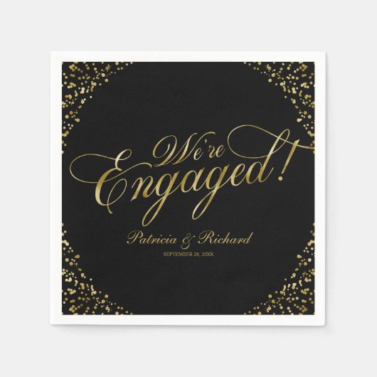 Goud Zwart We Zijn Verloofd Verloving Feest Servet (Voorkant)