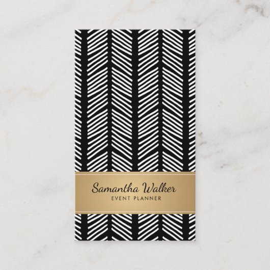 Goud zwart-wit abstract lijnpatroon visitekaartje (Voorkant)