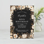 Goud Zwart Wit Bloemen 60e 70e 80e Verjaardag Kaart (Staand voorkant)
