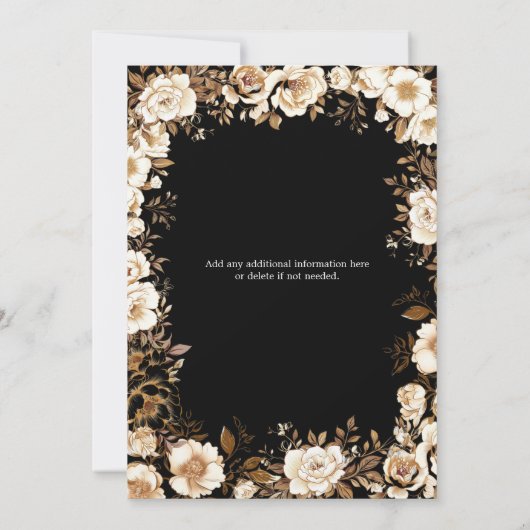 Goud Zwart Wit Bloemen 60e 70e 80e Verjaardag Kaart (Achterkant)