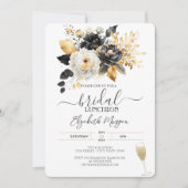 Goud Zwart Wit Bloemen Bruids Luncheon Kaart (Voorkant)