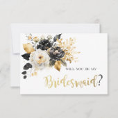 Goud Zwart Wit Bloemen Bruidsmeisje Kaart (Voorkant)