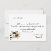 Goud Zwart Wit Bloemen Bruidsmeisje Kaart (Achterkant)