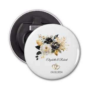 Goud Zwart Wit Bloemen Bruiloft Flesopener Button Flesopener