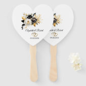 Goud Zwart Wit Bloemen Bruiloft Handwaaier (Voorkant en achterkant)