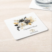 Goud Zwart Wit Bloemen Bruiloft Kartonnen Onderzetters (Schuin)