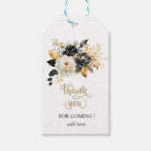 Goud Zwart Wit Bloemen Cadeaulabel (Voorkant)