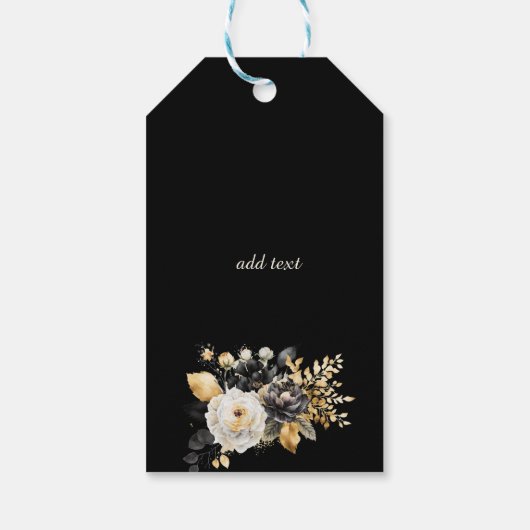 Goud Zwart Wit Bloemen Cadeaulabel (Achterkant)