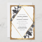 Goud Zwart Wit Bloemen Diamanten Rand Huwelijk Kaart (Voorkant)