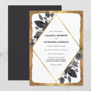 Goud Zwart Wit Bloemen Diamanten Rand Huwelijk Kaart