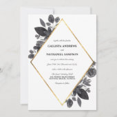 Goud Zwart Wit Bloemen Diamond Lijst Wedding Kaart (Voorkant)