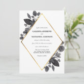 Goud Zwart Wit Bloemen Diamond Lijst Wedding Kaart (Staand voorkant)