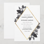 Goud Zwart Wit Bloemen Diamond Lijst Wedding Kaart (Voorkant / Achterkant)