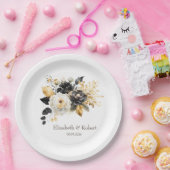 Goud Zwart Wit Bloemen Papieren Bordje (Feest)