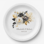 Goud Zwart Wit Bloemen Papieren Bordje (Voorkant)