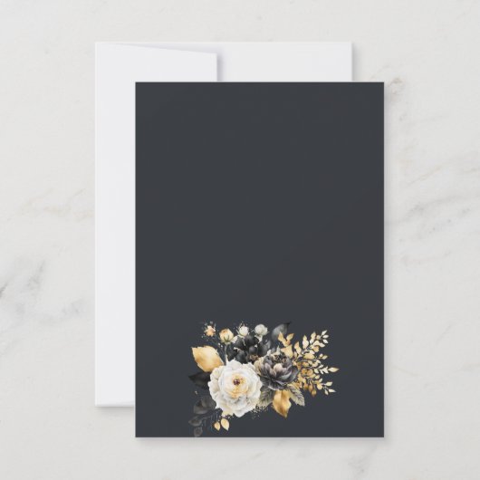 Goud Zwart Wit Bloemen repetitie diner Kaart (Achterkant)