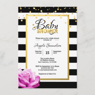 Goud Zwart Wit Bloemen Roze Rose Baby shower Kaart