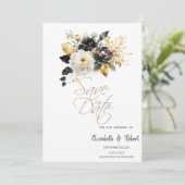 Goud Zwart Wit Bloemen Save The Date (Staand voorkant)