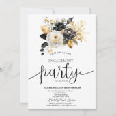 Goud Zwart Wit Bloemen Verloving Kaart (Voorkant)