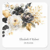 Goud Zwart Wit Bloemen Vierkante Sticker (Voorkant)