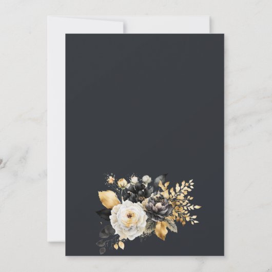 Goud Zwart Wit Bloemen Vrijgezellenfeest Kaart (Achterkant)