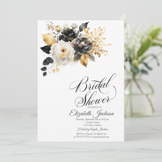 Goud Zwart Wit Bloemen Vrijgezellenfeest Kaart (Staand voorkant)